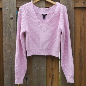 PRETTY Cropped V-Neck Barbie Pink Knit Sweater Women's XL Oversized sleeves BNWT